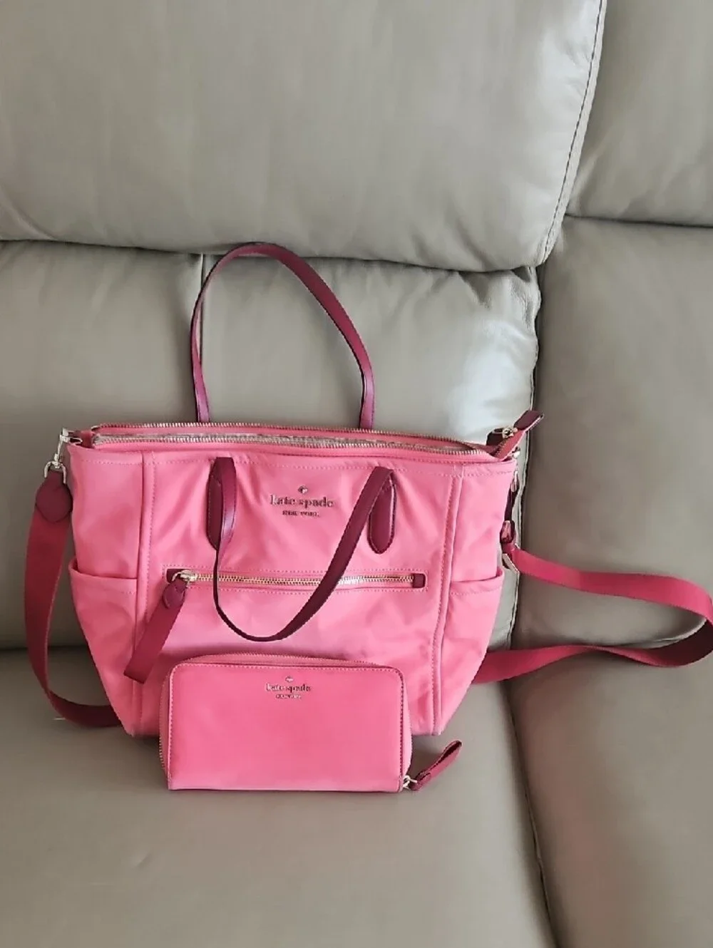 kate spade Pink Two-Tone Tote with Crossbody Strap And Matching Wallet - Picture 1 of 12